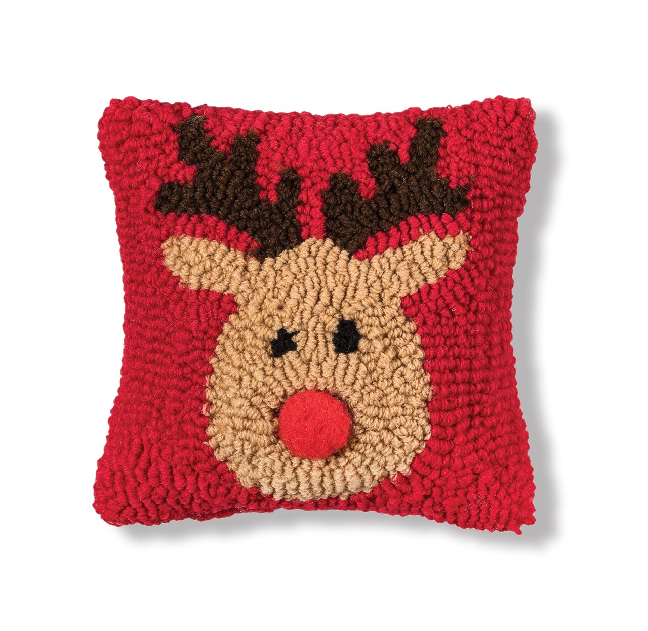 Red Nose Reindeer Games Hooked Christmas Mini Accent Pillow 8" x 8"